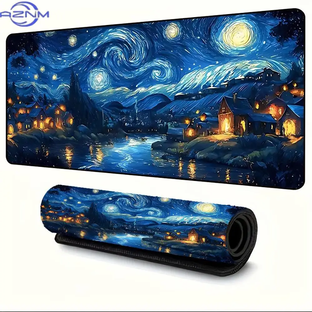 Classic Oil Painting Art Starry Night Sky Mouse Pad XXL Large Desk Mat Gaming Mousepad Non-slip Rubber Keyboard Mat PC Gamer