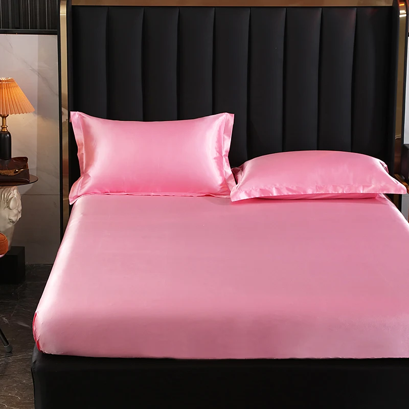 Mulberry Silk Bed Sheet Set with Fitted Sheet Flat Sheets Pillowcase Luxury Solid Color Bedding Sets Wrinkle-Free Antiallergic