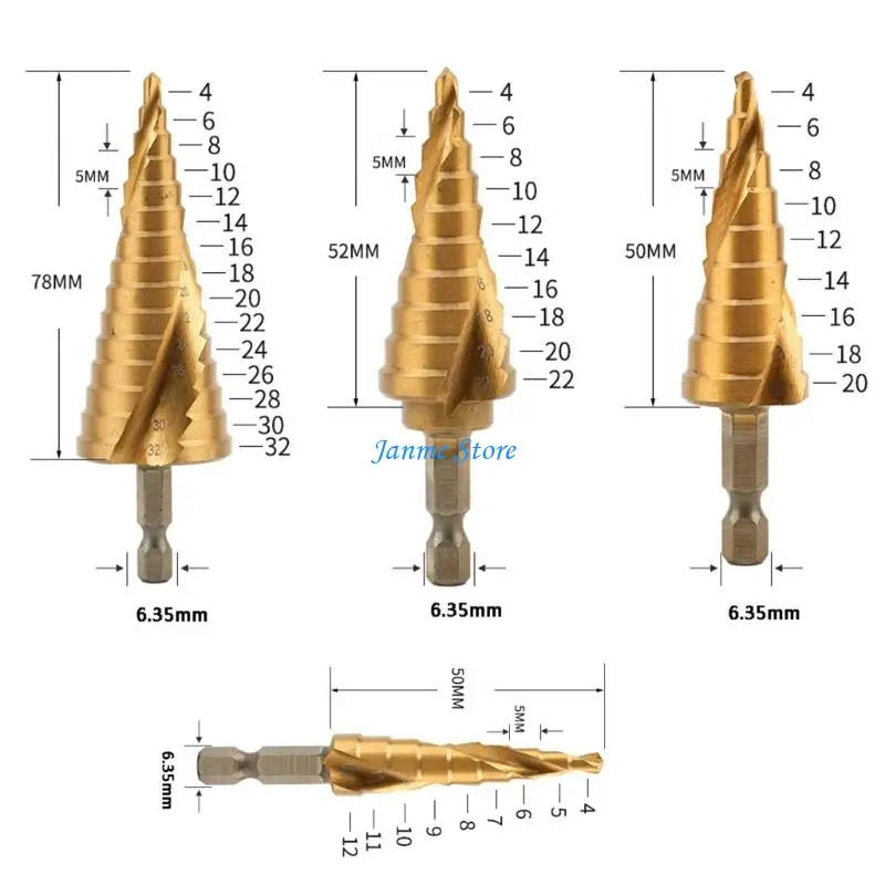 LX0C Step Drill Bit High Speed Steel Hole Cutter Hexagonal Step Cone Drill Bit