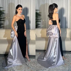 Customized Saudi Arabia Formal Evening Gown Strapless Column Anke Length Hi-Lo Stole Sequin Bespoke Occasion Dresses Prom Dress