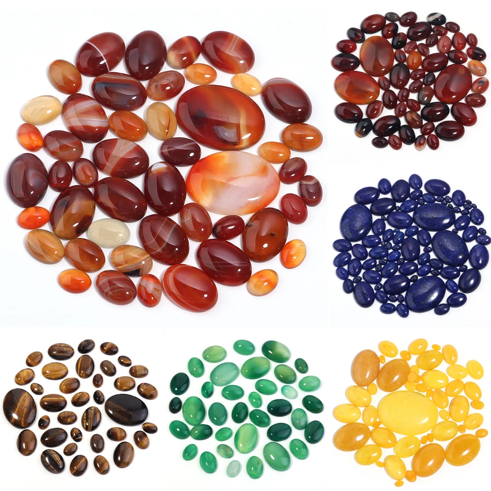 2-10 Stück Naturstein Cabochon Oval Tigerauge Achate Jade Amethyst Stein Cabochons Perlen Cameo Einstellungen für DIY Schmuckherstellung – Detail 10