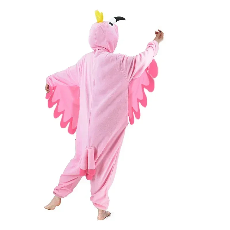 Zíper flamingo cosplay traje natal dos desenhos animados onesies traje feminino adultos crianças halloween kigurumi anime mascote para festa