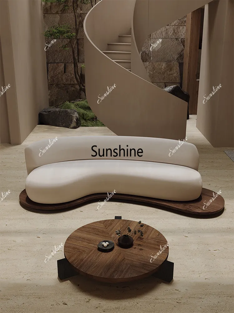 Medieval wabi-sandy wind solid wood floor sofa living room curved special-shaped rest area reception and negotiation