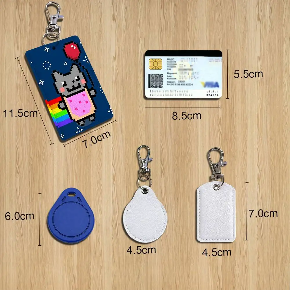 cute Rainbow Alien Nyan Cat Keychain Holder Suitable For Subway Bank Card Bus Card Badge Holder Wallet Card Textured pattern