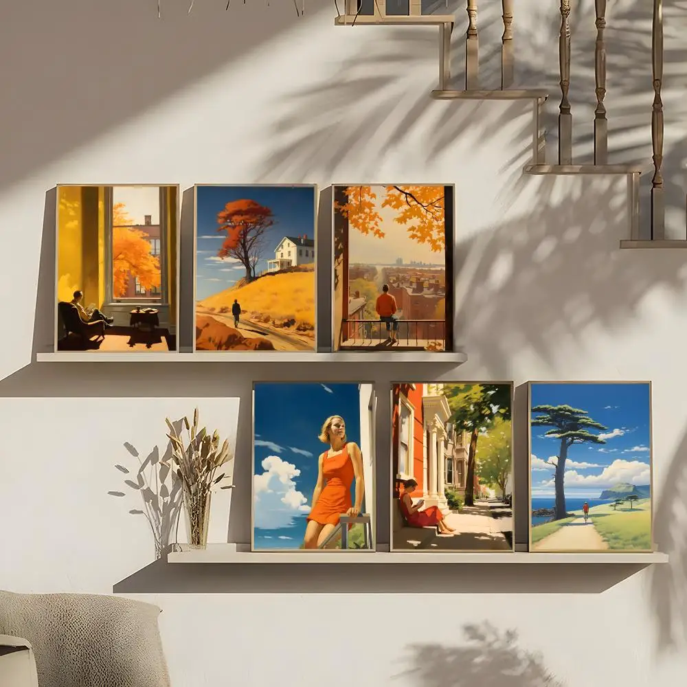Edward Hopper City Autumn Summer People Cityscapes Poster HD Mural Wallart Waterproof Print Decor For Home Decora Durable