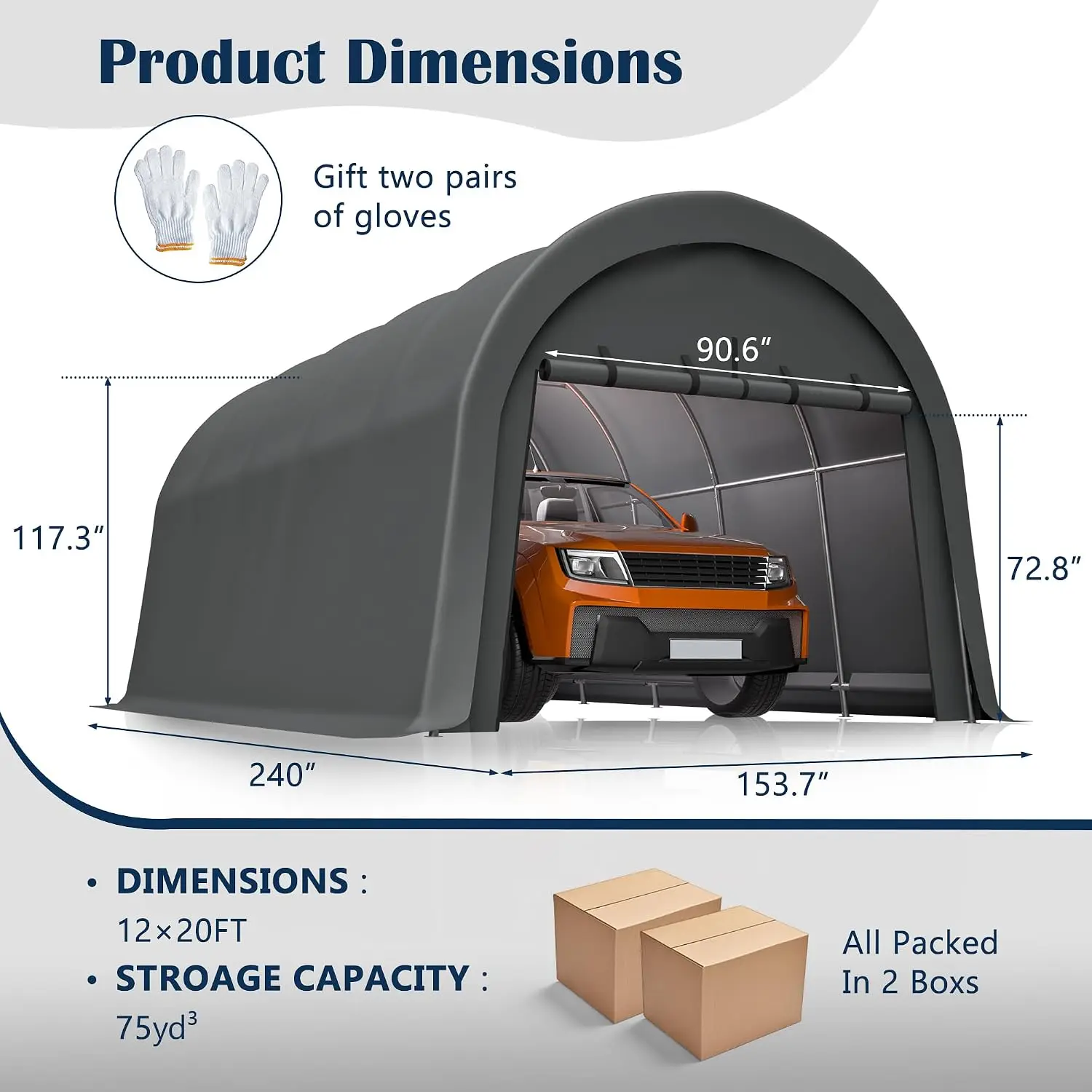 Heavy Duty 12x20 FT Carport Steel Frame Waterproof PE Canopy Portable Garage Vehicle Boat RV Storage Ventilated Roof, Customized