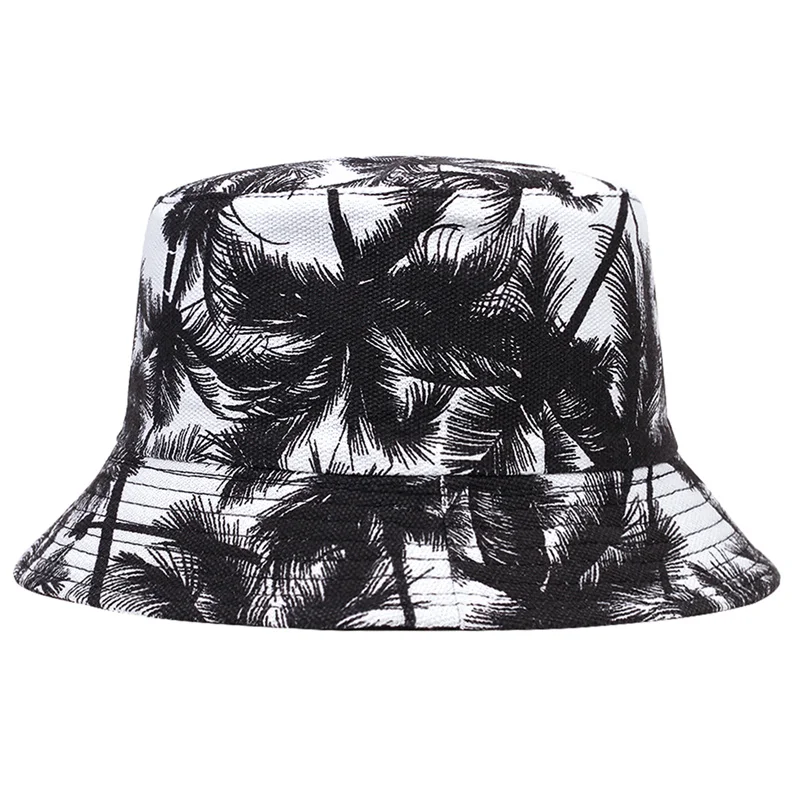 Men Women coconut tree Bucket Hat Cotton Printing Hip Hop Fisherman Panama Sun Hat Outdoor Street Casual Visor Bucket Cap