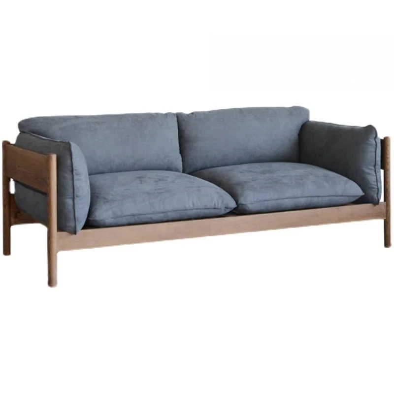 WSlight luxury three-person fabric sofa technology cloth simple modern solid wood leisure dismantling and washing