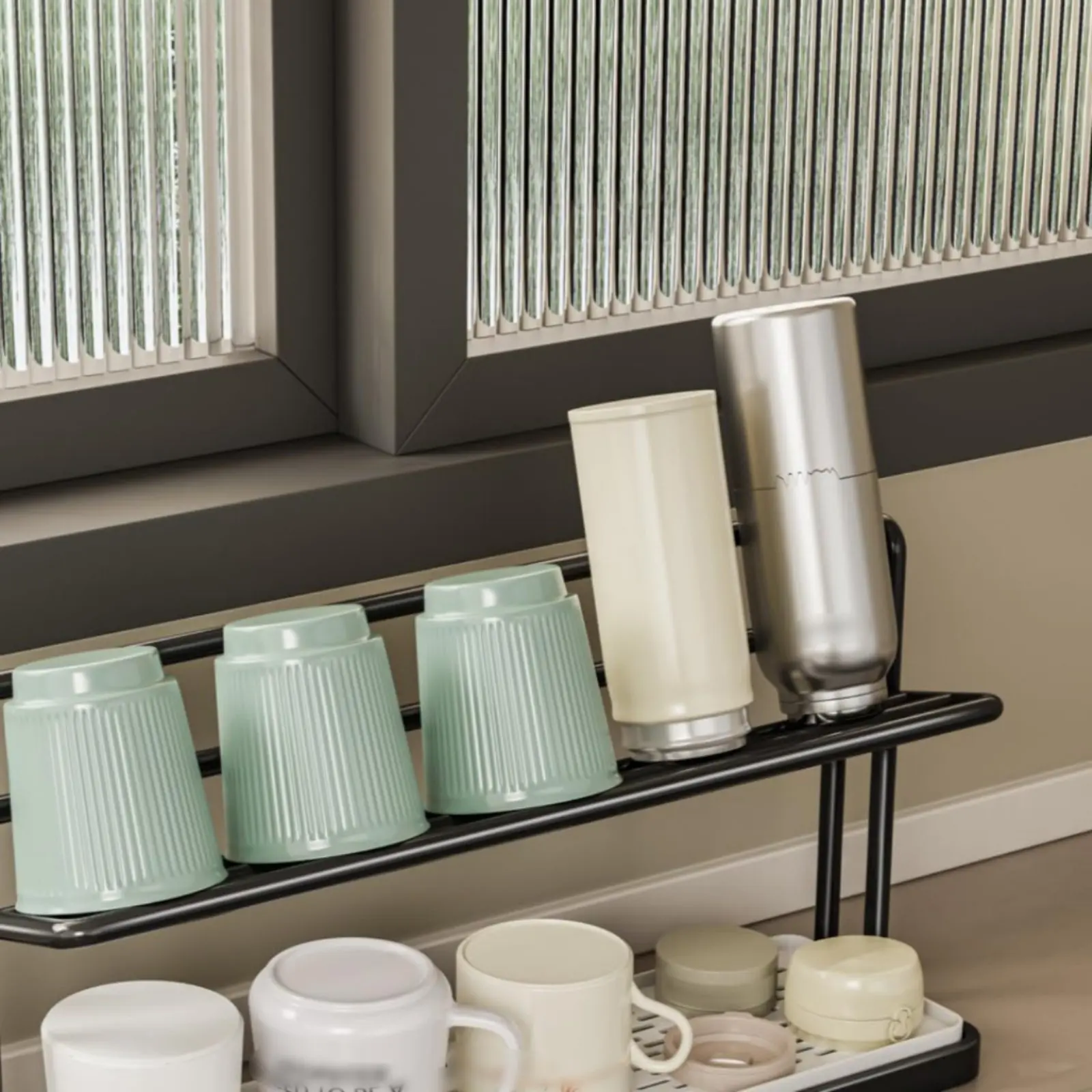 Double Layer Cup Rack Easy Clean 2 Tier Cup Organizer Countertop Dish Rack Stable Frame Double Layer Dish Drainer Rust Resistant