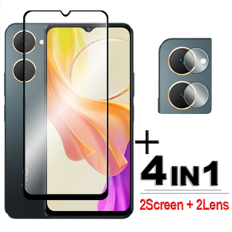 4in1 For Vivo Y18 Glass For Vivo Y18e Y18 Tempered Glass 6.56 inch 2.5D Full Cover Glue Screen Protector For Vivo Y18 Lens Film