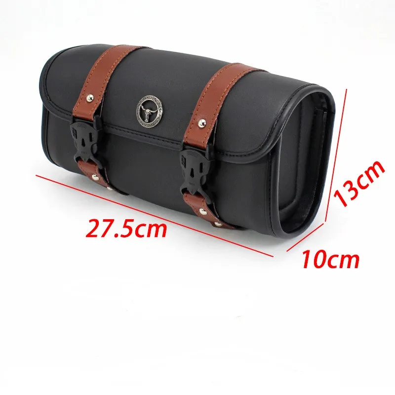 Universal Motorcycle Fork Bag Tool Bag  Barrel Shape Handlebar Bag PU Leather Moyorcycle Saddlebags Storage Luggage Bag Black