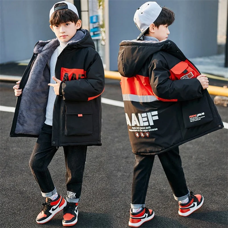 Boys Coat Jacket Cotton Outerwear 2023 Stylish Thicken Velvet Winter Warm Furs Fleece Children\'s Clothing