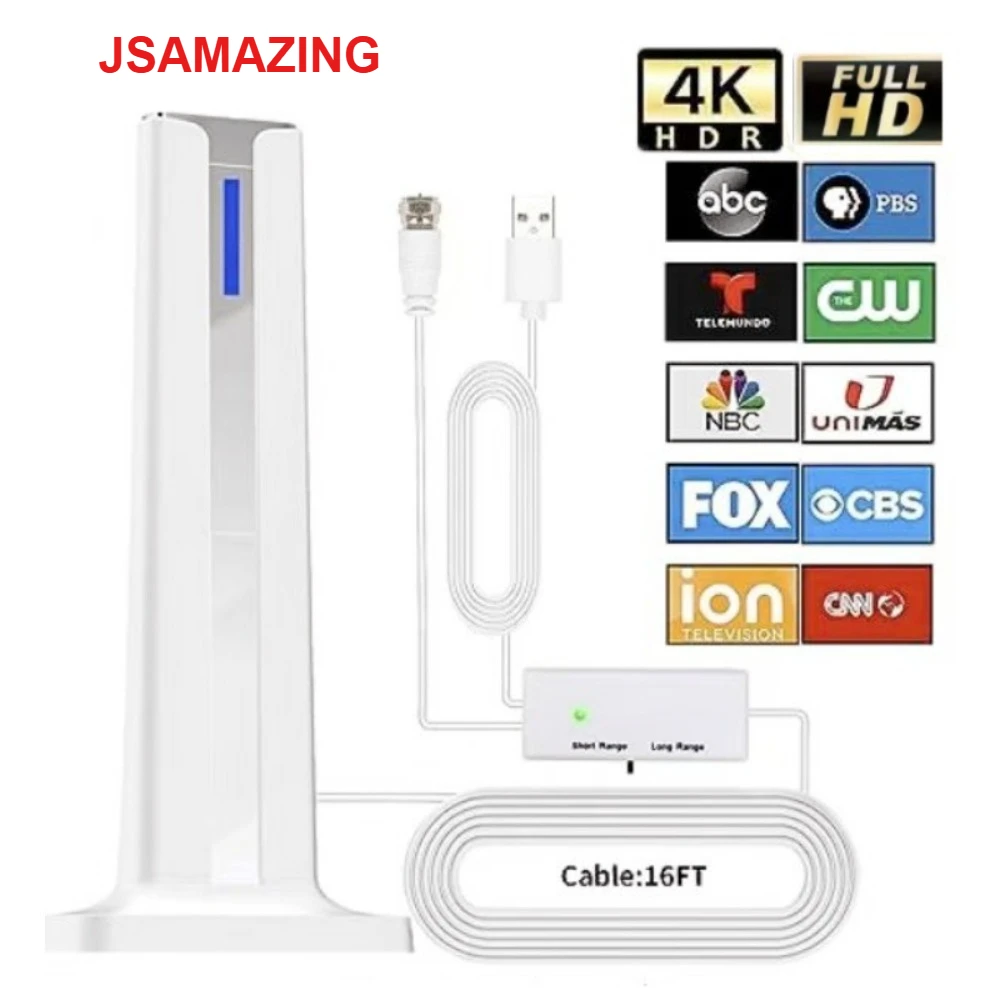 

Телевизионная антенна в помещении для всех смарт-телевизоров для цифровых HD дальнего действия с усилителем, усилителем сигнала для местных каналов, поддерживает 4K 1080P