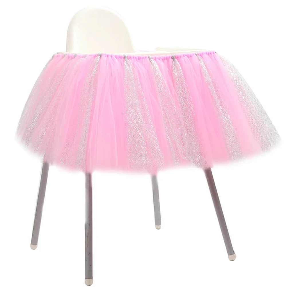 

Glitter High Chair Shower Decoration Reusable Table Skirt Pink Silver Party Supplies Birthday Round Table Skirt Easy