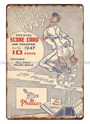 1947 baseball   score card tin sign
