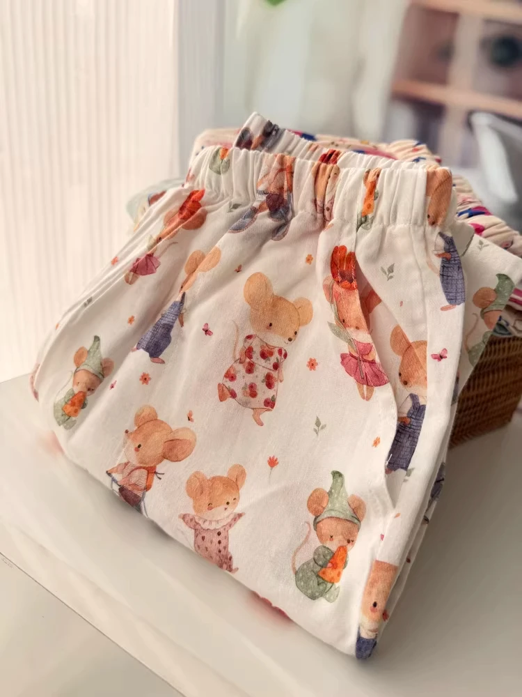 

Large Size 300 Pounds Strawberry Cartoon Print Sleepwear Loose Casual Leisure Walking Wide Leg Pants for Young Women