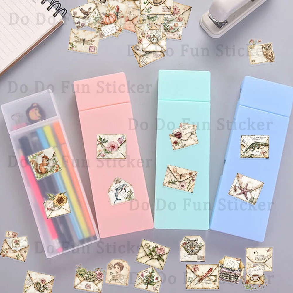 50 pçs artístico e criativo retro envelope pet adesivos à prova dwaterproof água e óleo diy copo de água caixa papelaria portátil caso do telefone