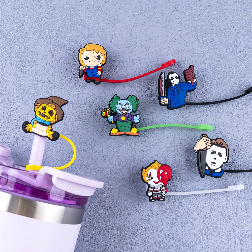 1 قطعة غطاء من القش على طراز الرعب ملحقات الأكواب ، سيليكون 8 مللي متر سبلاشبروف القش توبر ، الغبار القش تلميح سحر