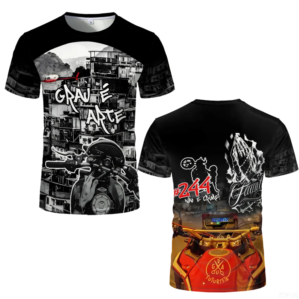 

Летние уличные модные топы в стиле хип-хоп с принтом Quebrada Grau 244 De Favela, мото футболки, мужские дышащие футболки большого размера с короткими рукавами