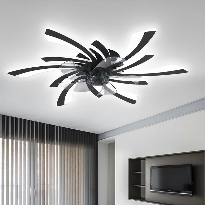 Modern Bedroom Silent Fan with Ceiling Light and Remote Control Chandelier Timer Reversible 6 Speed Home Light Emitting