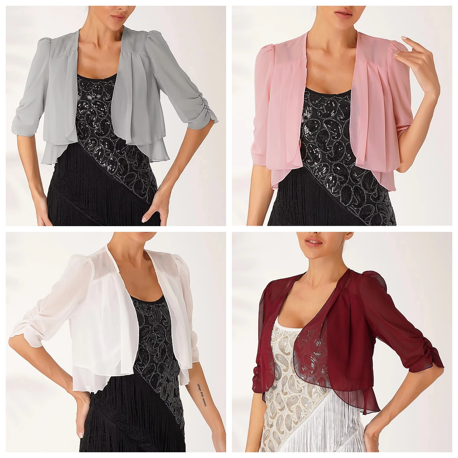 

Elegant Women Ruffle Chiffon Shawls Bolero Open Front Cardigan Evening Cape Shrug Tops for Leotard Dress Accessory Cover Ups