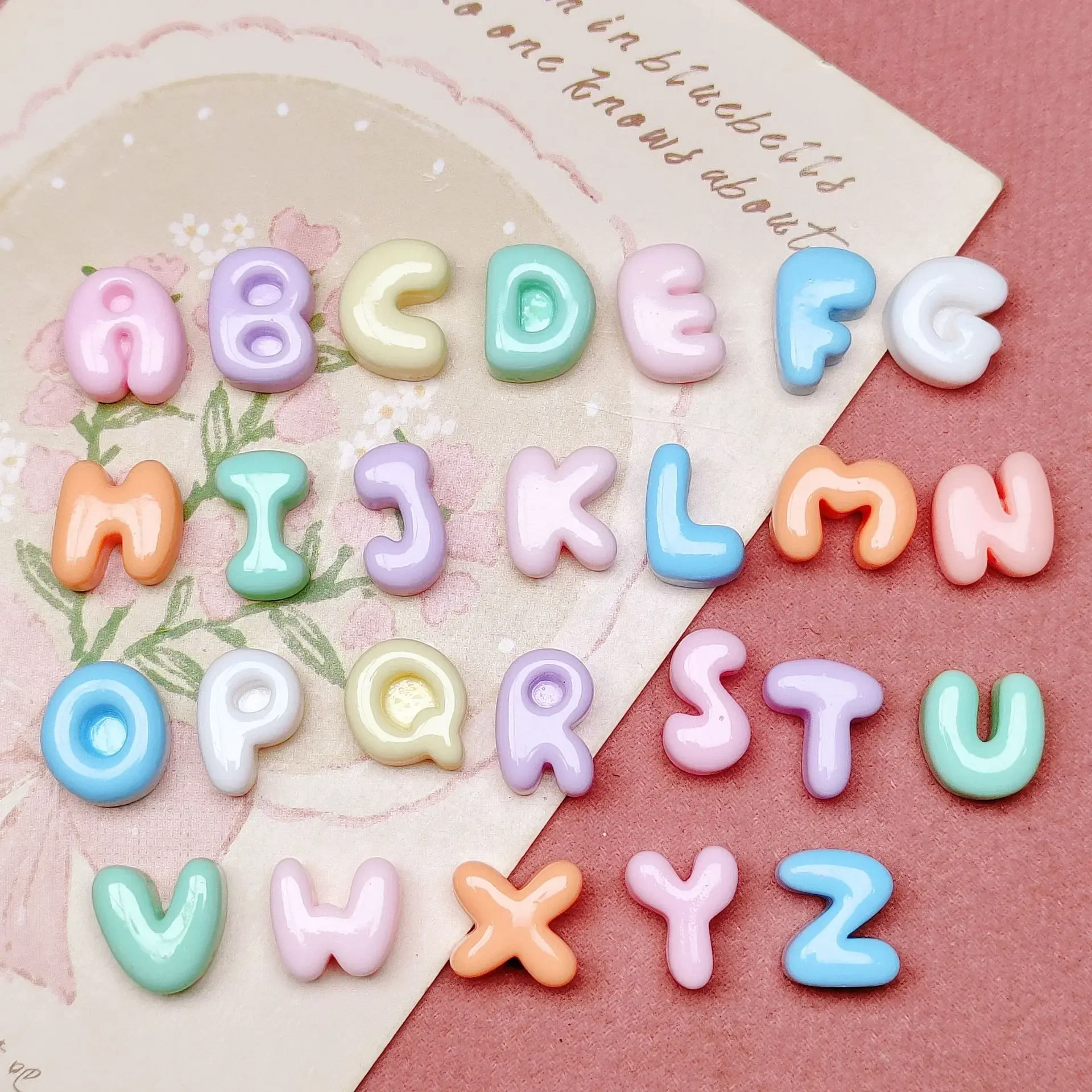 30pcs New Resin Cute Bright Candy Color English Letters Flat Back Figurines DIY Wedding Scrapbook Manicure Accessories