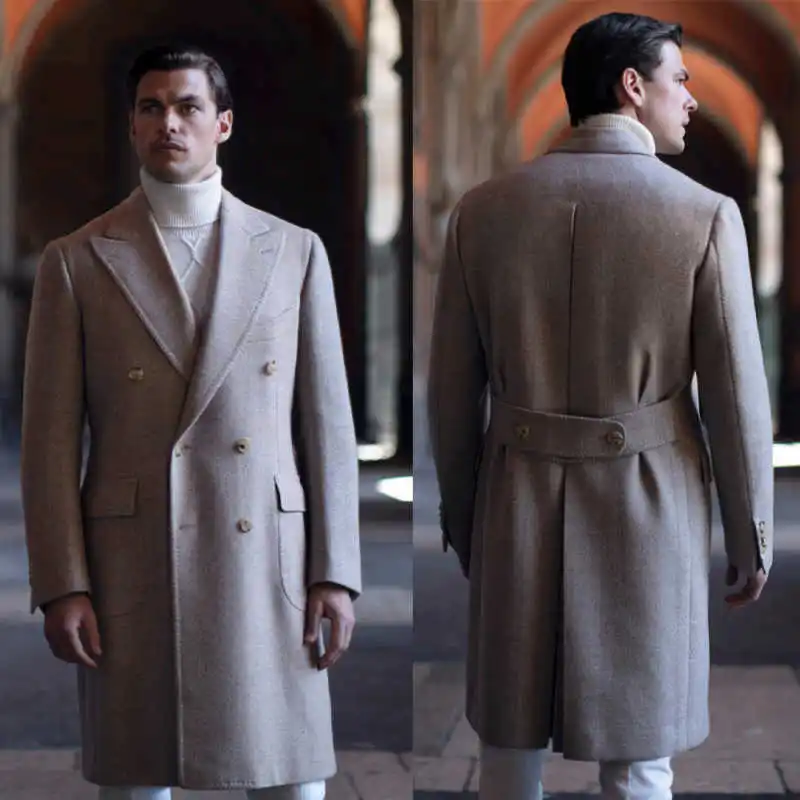 

Шерстяное пальто с узором «елочка», мужская двубортная зимняя длинная куртка по индивидуальному заказу, умная повседневная винтажная теплая куртка с карманами