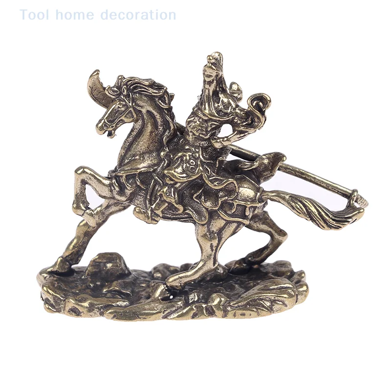 Brass God of Wealth Riding Horse Guan Gong Statue Home Decoration Accessories