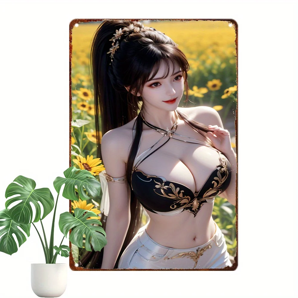Anime Girl Metal Sign 8x12 Inch Vintage Aluminum Wall Decor for Home Garage Man Cave
