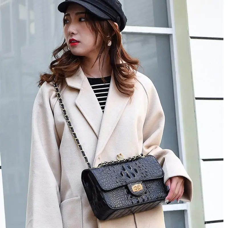 Stone Pattern Square Leather Crossbody Bags For Women 2024 Brand Shoulder Messenger Bag Female Luxury Chain Handbags and Purses