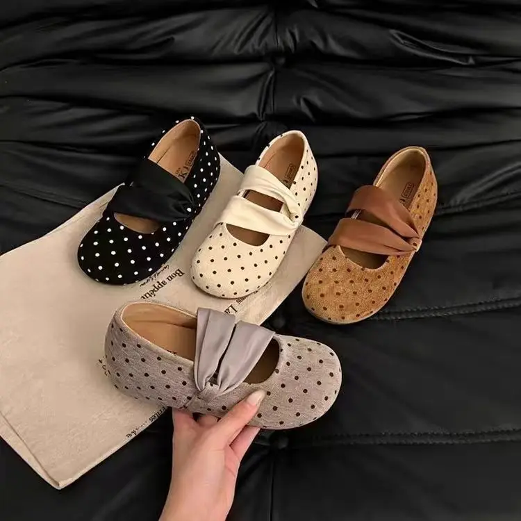 Ballet Style Mary Jane Flat Shoes Women's Autumn New Arrival Bean Shoes Breathable  Thick Heel round Toe Artificial Lea...