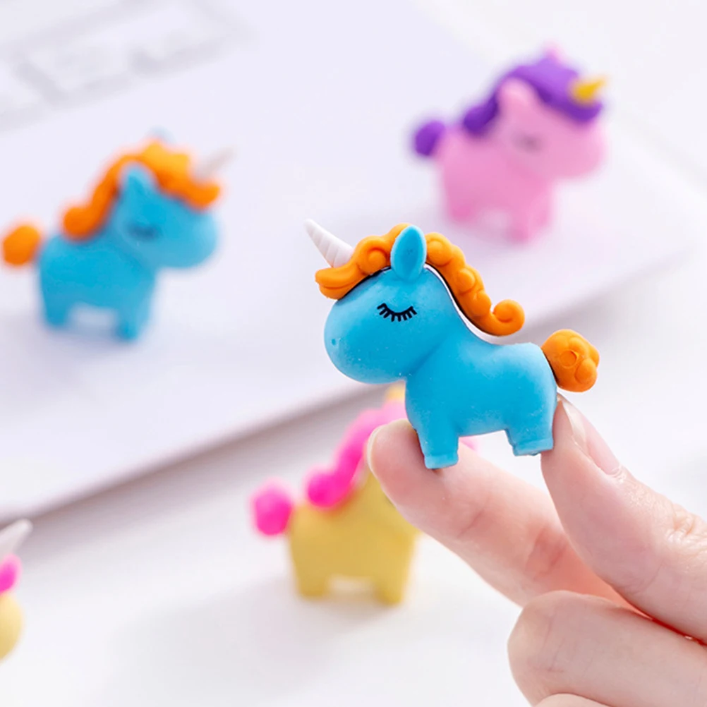 

10pcs Creative Eraser Cute Unicorn School Supplies Bulk 3d Mini Rubbers Fun Fairytale Safe Materials Students
