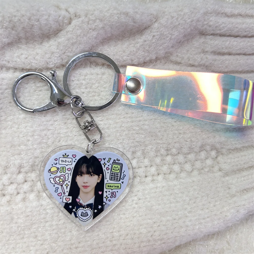 KPOP Idols WINTER NINGNING Acrylic Laser Keychains High Quality INS Style Double Sides Printing Keyring KARINA GISELLE Fans Gift