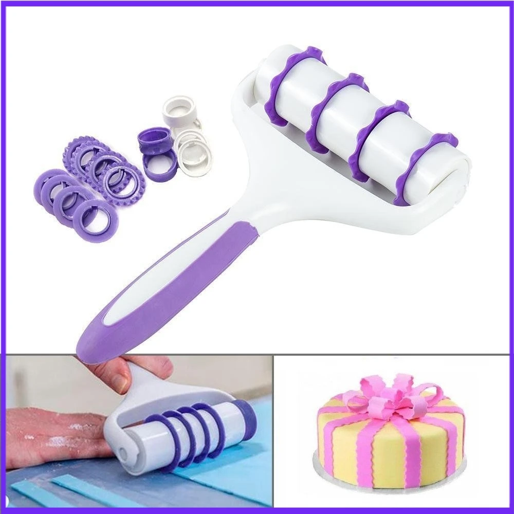 Fondant Strip Ribbon Cutter Sugarcraft Tool christmas Rolling Pin Embosser Roller Set Cake Decorating Tools dumpling maker