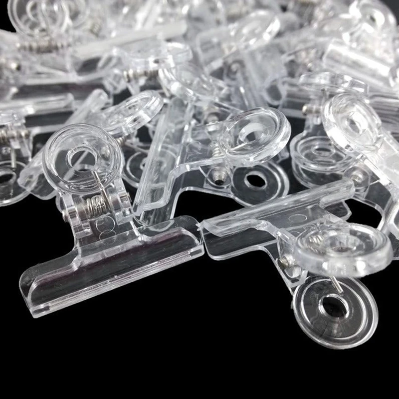 100PCS Plastic Bulldog Clips Kit Utility Paper Clips Set Kit Hinge Clips For Home, Office Use Clear