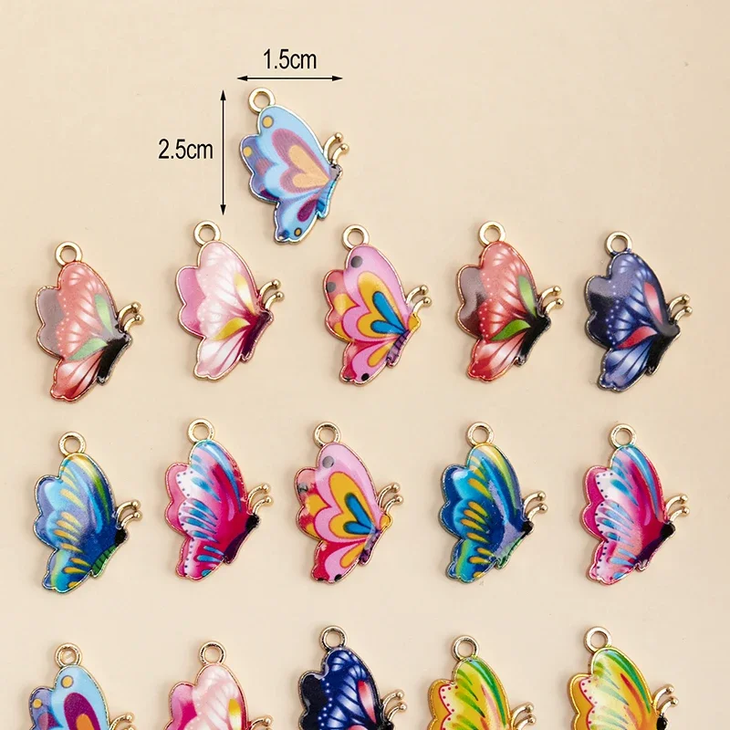 16pcs/lot Mixed Enamel Butterfly Charms Insect Alloy Pendant DIY Earrings Necklace For Jewelry Making Accessories