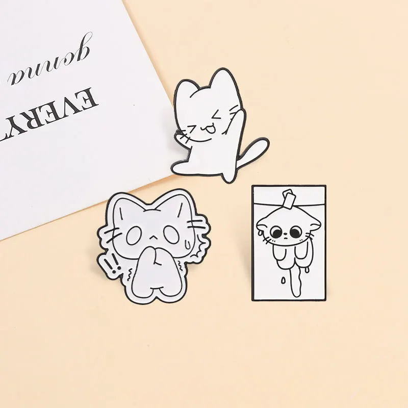 Minimalist Line Cartoon Enamel Pins Comic Dog Crying Man Anxiety Mood Cat Brooches Hug Yourself Badge Jewelry Gifts for Friends