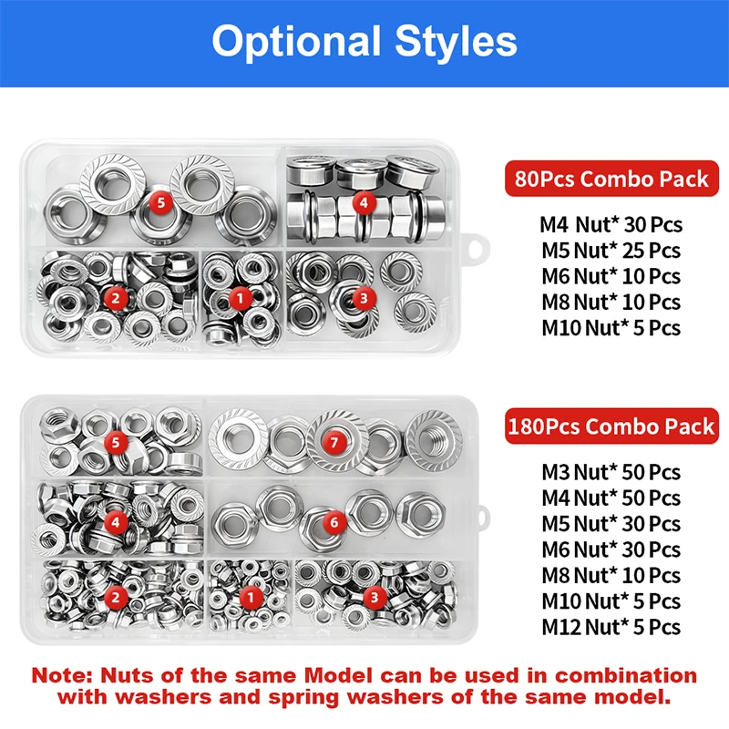 SUS304 A2-70 INOX Stainless Steel DIN6923 Serrated Hex Flange Nut, Metric Lock Collar Fastener, Box Packed M3 M4 M5 M6 M8 M10M12