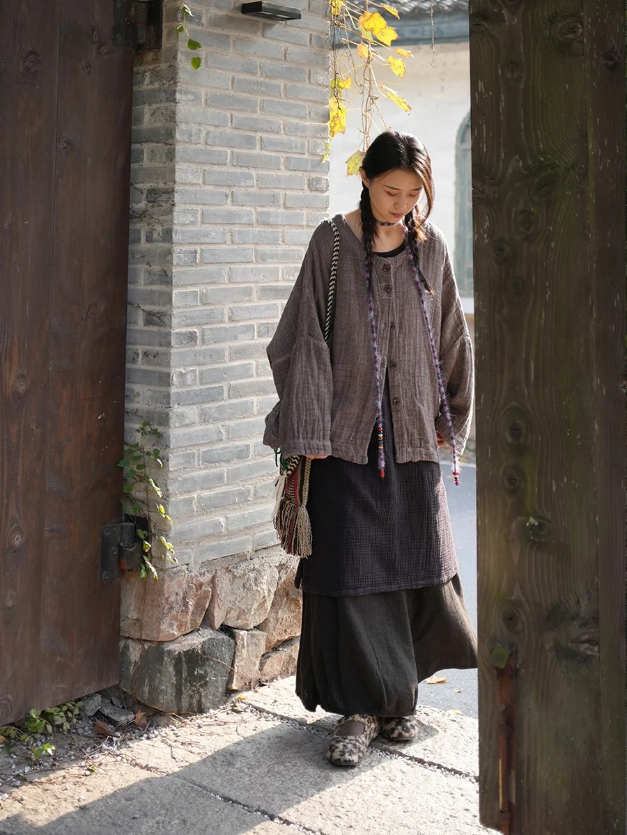 

Ретро-кардиган из льна для женщин: свободный, универсальный, на пуговицах, с длинными рукавами, укороченный, модная верхняя одежда