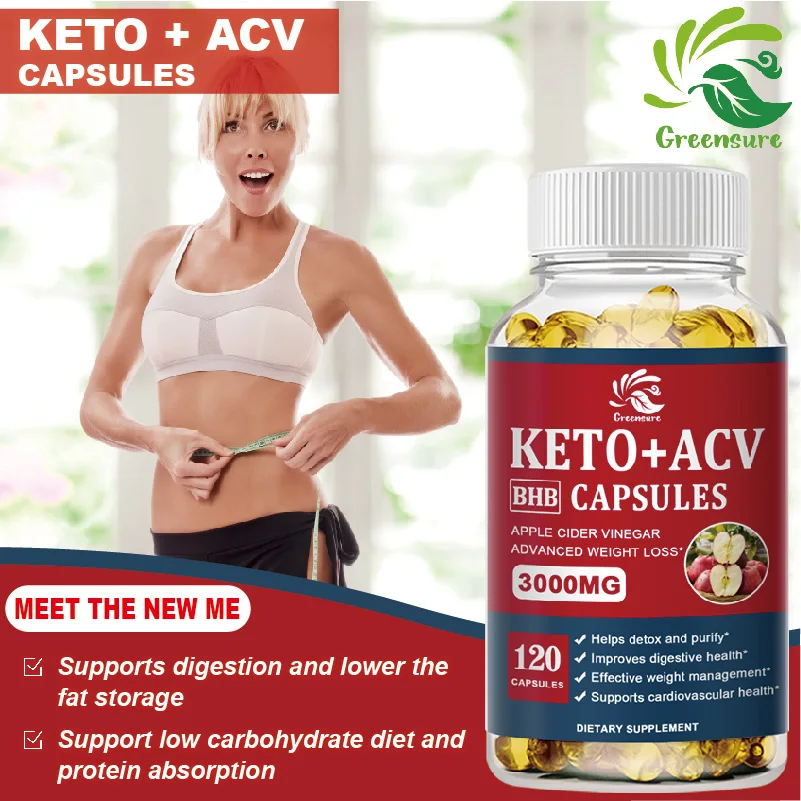 Greensure Keto + Acv Capsule - 1800MG Vegan Low Carb Apple Cider Vinegar - 60/120 Capsules