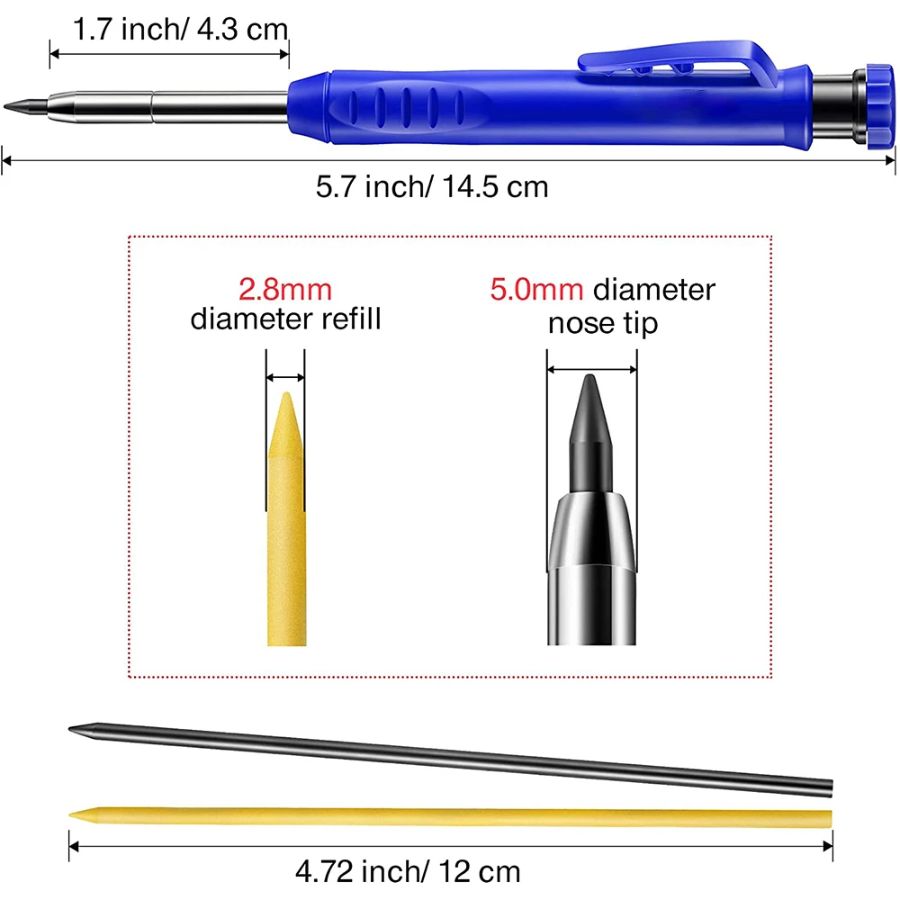 Solid Carpenter Pencil Set Woodworking Tools Mechanical Pencil 3 Colors Refill Construction Job Tools Carpentry Marking Scriber