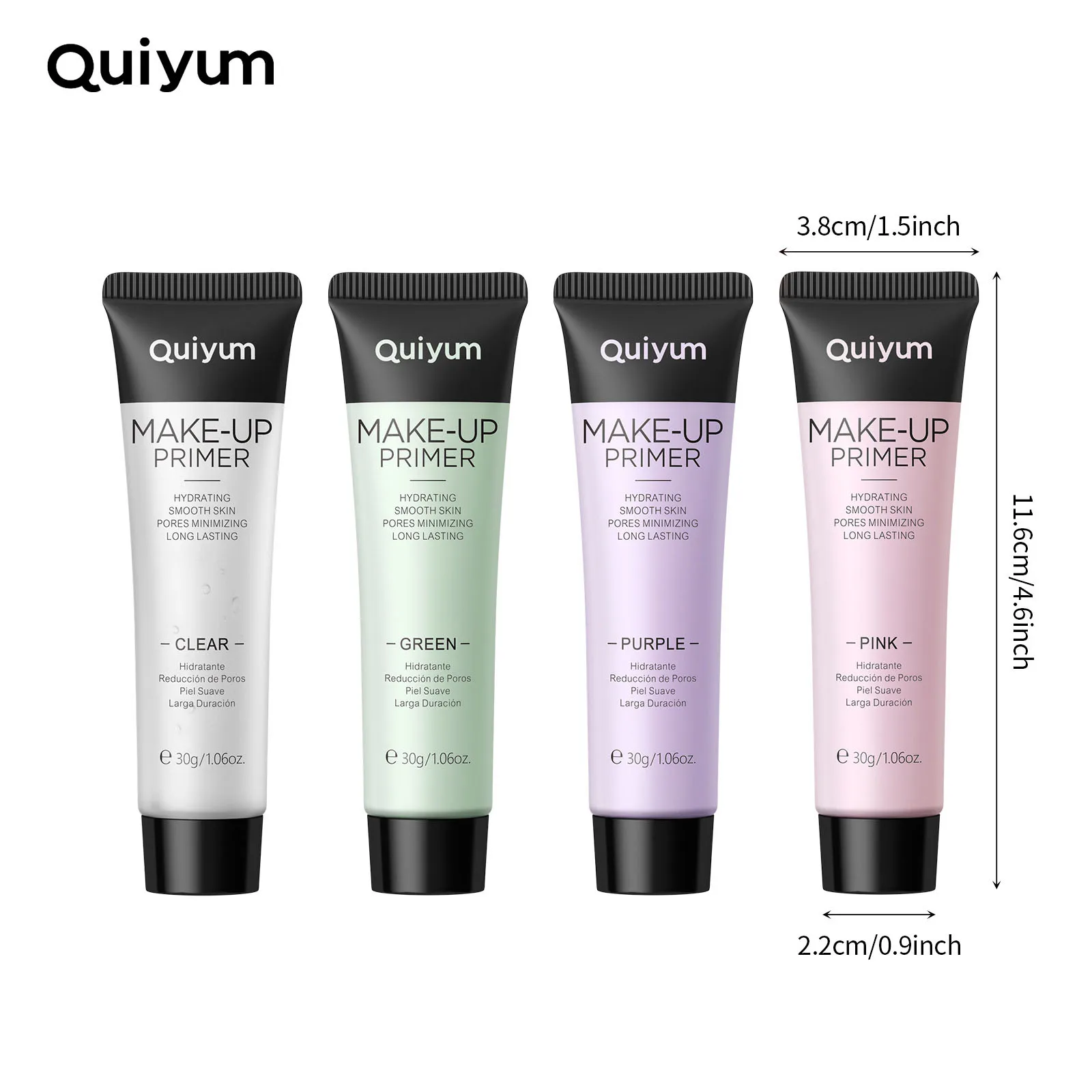 QUIYUM 4 Color Makeup Primer 30g, Color Correcting Face Base for All Skin Tones, Hydrating Lightweight Soft Tube Pore Minimizing