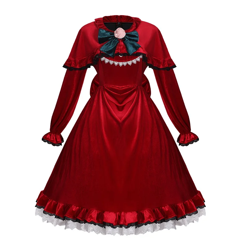 Rozen Maiden Mercury Lampe Pure Ruby Adult Cosplay Costume Dress Skirt Socks Shawl Wrist Hair Accessories Halloween Party Outfit