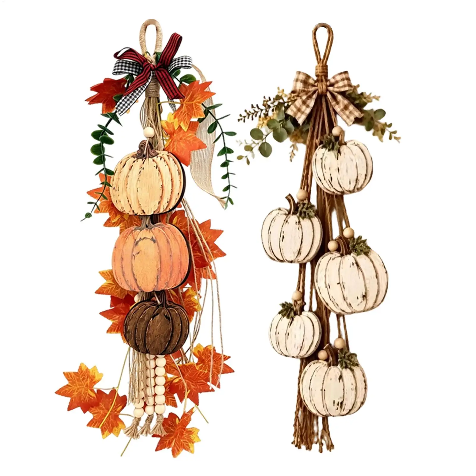 Farmhouse Pumpkin Swag Front Door Decor with Warm LED Lights Pumpkin Wooden Swag Harvest Decoration for Home Entrance Living