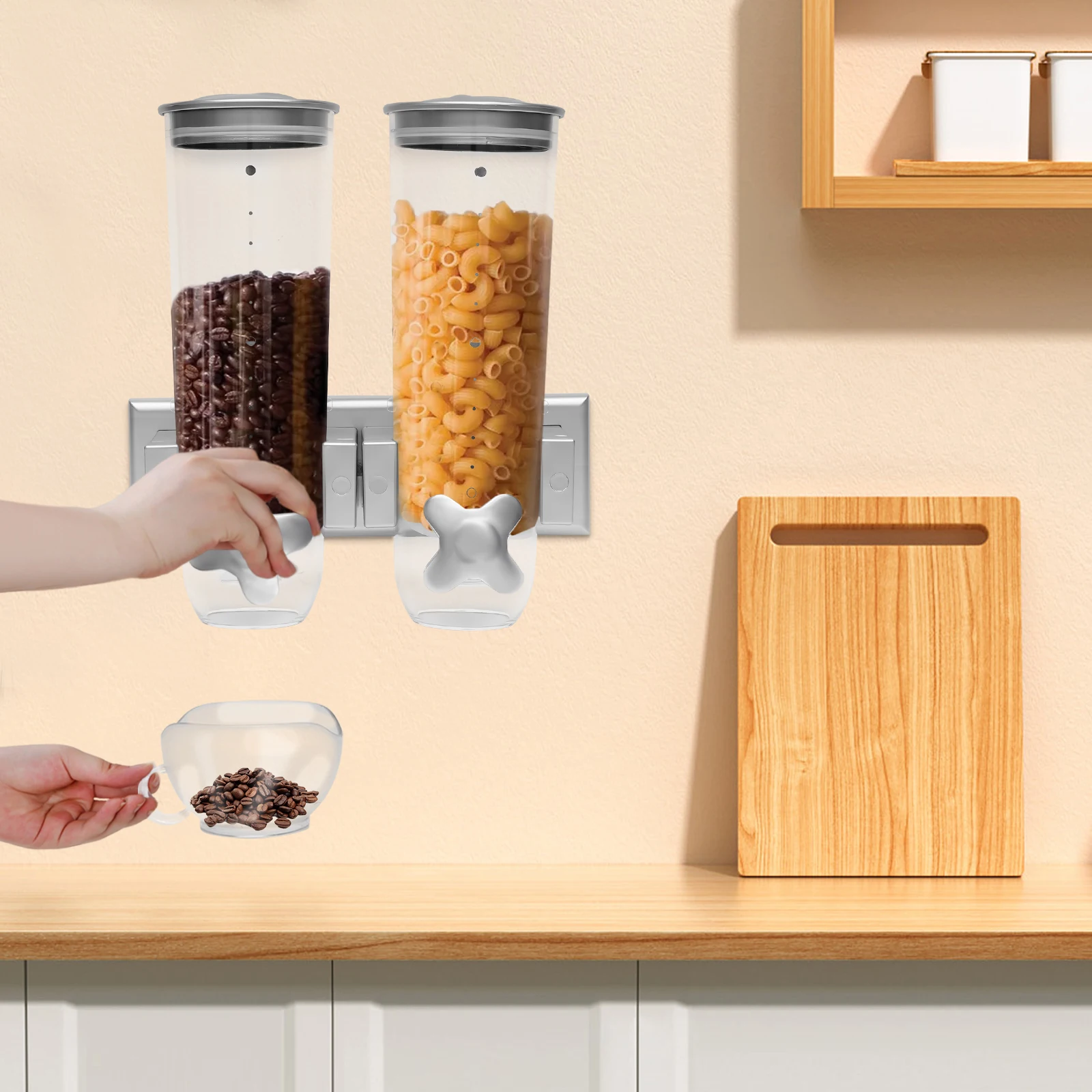 

3L/101oz Wall-mounted Food Dispenser Silver Cereal Dispenser Column 29*15*30cm Rice Box