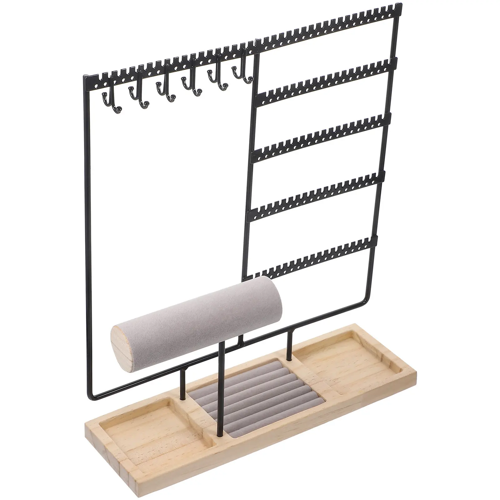 Multi-Layer Jewelry Display Stand Iron Wooden Construction Earring Necklace Ring Bracelet Holder Desktop Organizer Home Decor