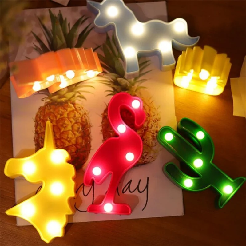 flamingo Pineapple Shaped Battery Operated Night Light Green Plastic Cactus Mini Table Lamp Wall Mountable Suitable For Bedroom