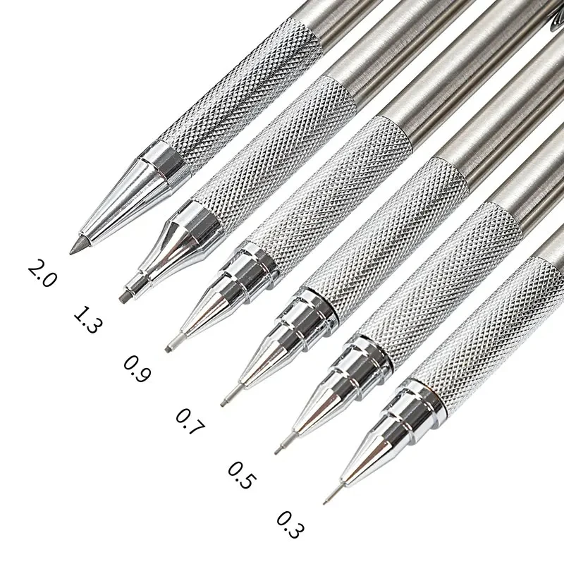 Metal Mechanical Pencil 0.3 0.5 0.7 0.9 1.3 2.0mm Drawing Automatic HB Pencil Set with Leads Office School Writing Art Supplies