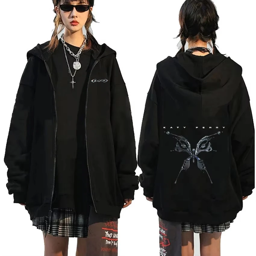 Cantor katy perry tour 2025 álbum zíper com capuz masculino feminino moda oversized zip up jaqueta moletom retro maré roupas capuz