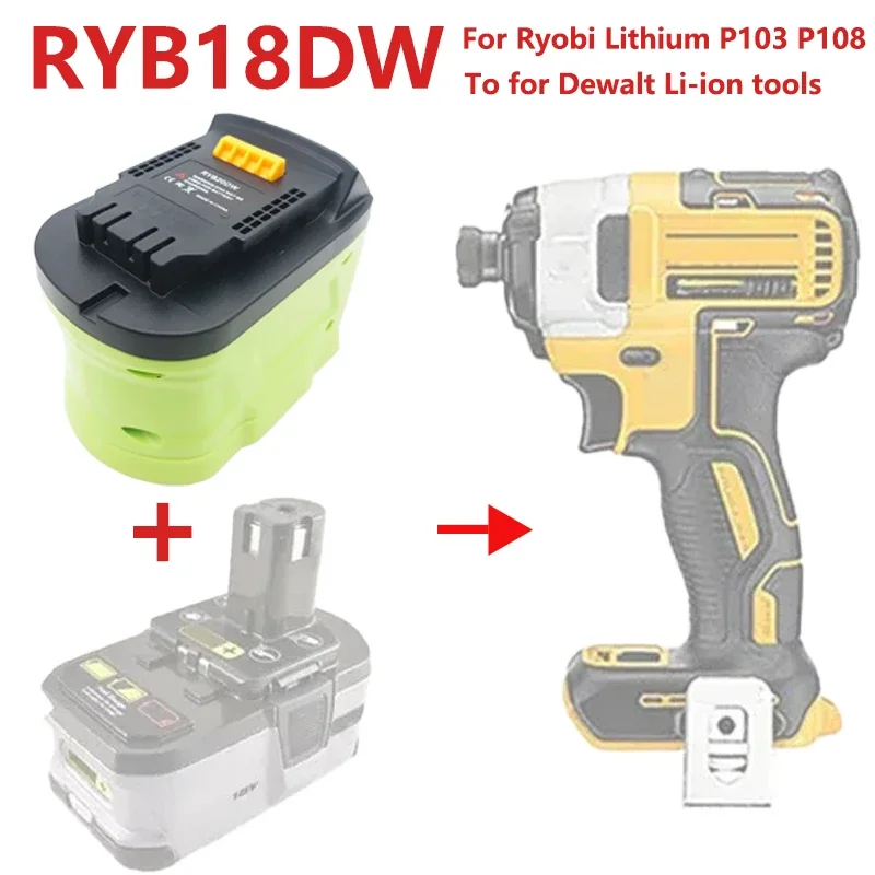 

RYB20DW Battery Adapter Converter for Ryobi 18V Battery Convert to for Dewalt 18V 20V Li-ion Battery Power Tools Use